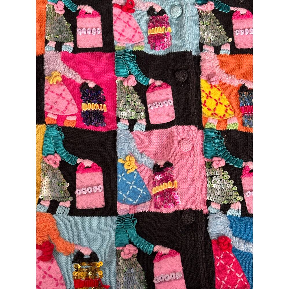 Vintage Michael Simon Patchwork Appliqu Knit Card… - image 8